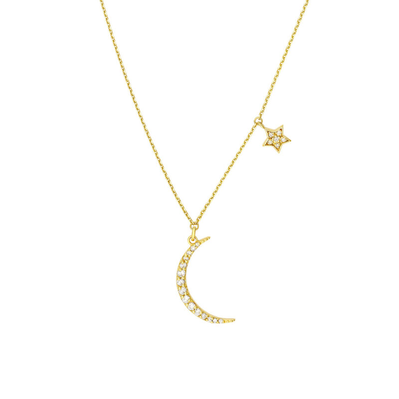 Diamond Moon with Star Dangle Necklace