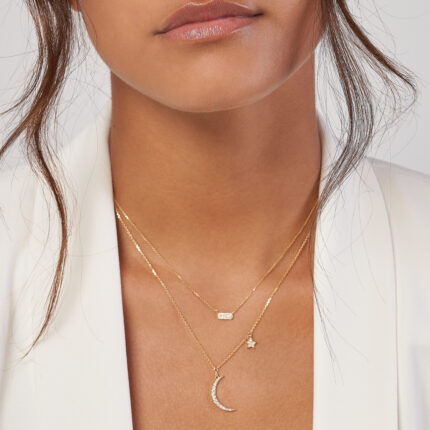 Diamond Moon with Star Dangle Necklace 1
