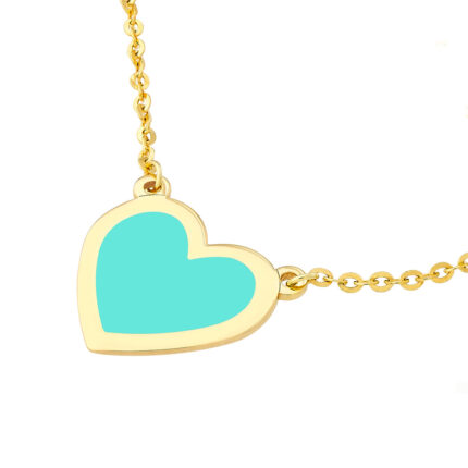 Light Turquoise Enamel Heart Necklace 1