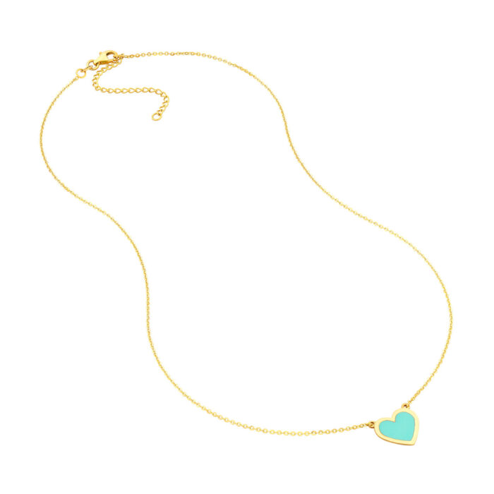 Light Turquoise Enamel Heart Necklace 2