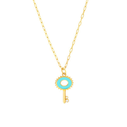 Turquoise Enamel Key Necklace with Diamonds