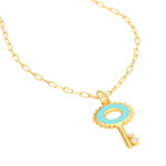 Turquoise Enamel Key Necklace with Diamonds 2