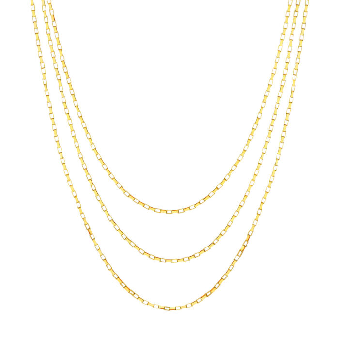 Triple Graduated Box Link Gold Necklace