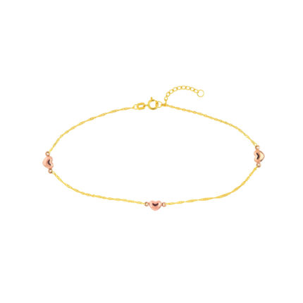 Two-Tone Rose Heart Trio Adjustable Anklet
