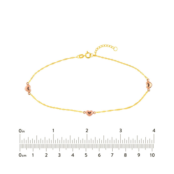 Two-Tone Rose Heart Trio Adjustable Anklet 4