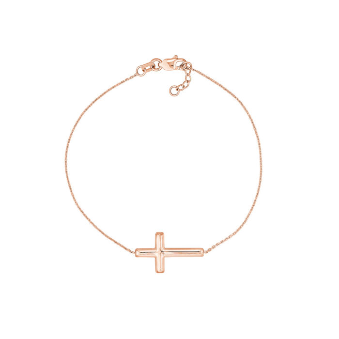 Sideways Cross Adjustable Bracelet - 7.50", Rose Gold 4