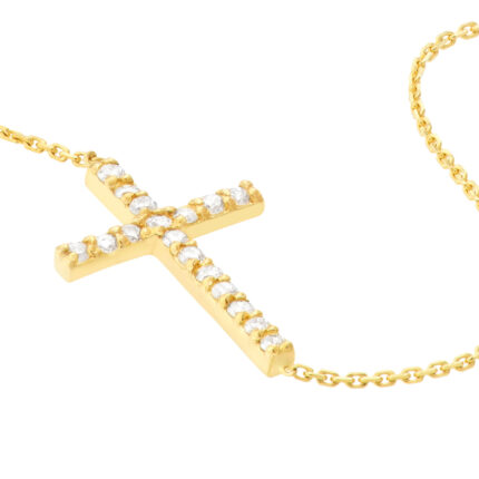 Sideways Cross Bracelet with Diamond - 7.50", Yellow 10