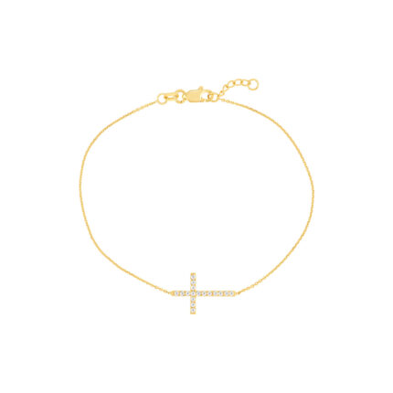 Sideways Cross Bracelet with Diamond - 7.50", Yellow 9