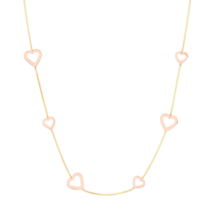 Two-Tone Open Heart on Box Chain Necklace