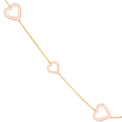 Two-Tone Open Heart on Box Chain Necklace 2