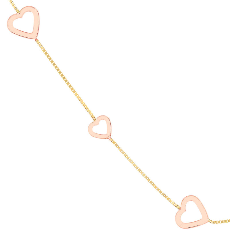 Two-Tone Open Heart on Box Chain Necklace 2