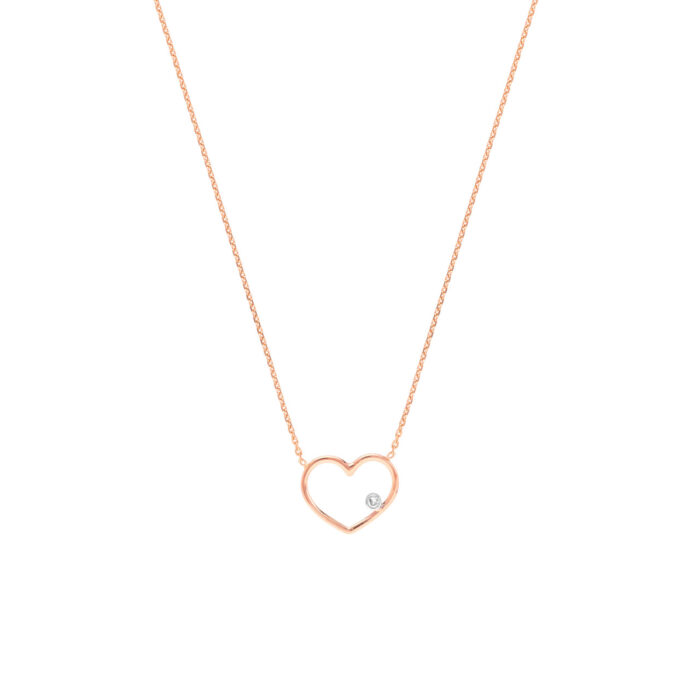 Rose Gold Open Wire Heart with Diamond Necklace