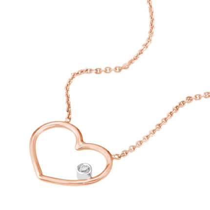 Rose Gold Open Wire Heart with Diamond Necklace 1