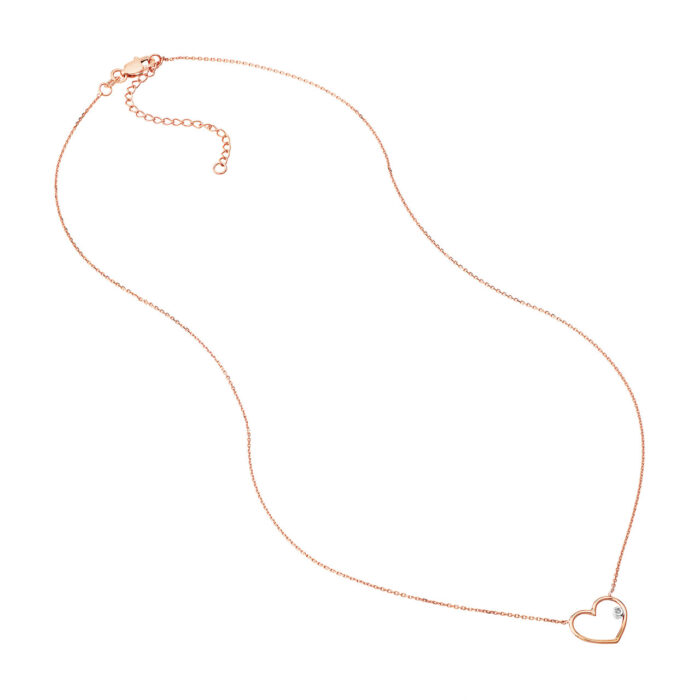 Rose Gold Open Wire Heart with Diamond Necklace 2