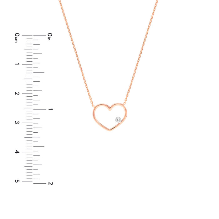 Rose Gold Open Wire Heart with Diamond Necklace 4