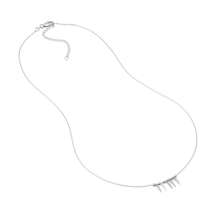 Mini Spike Drop and Bead Station Necklace white gold 2