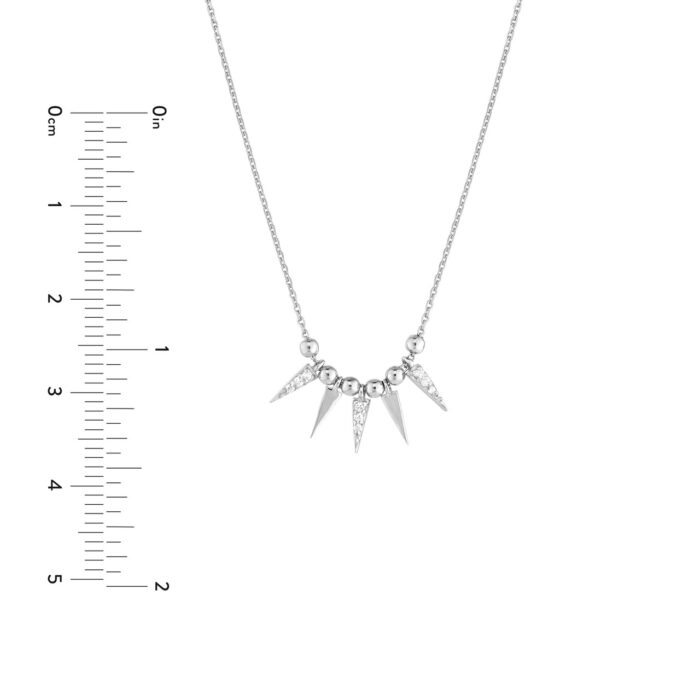 Mini Spike Drop and Bead Station Necklace white gold