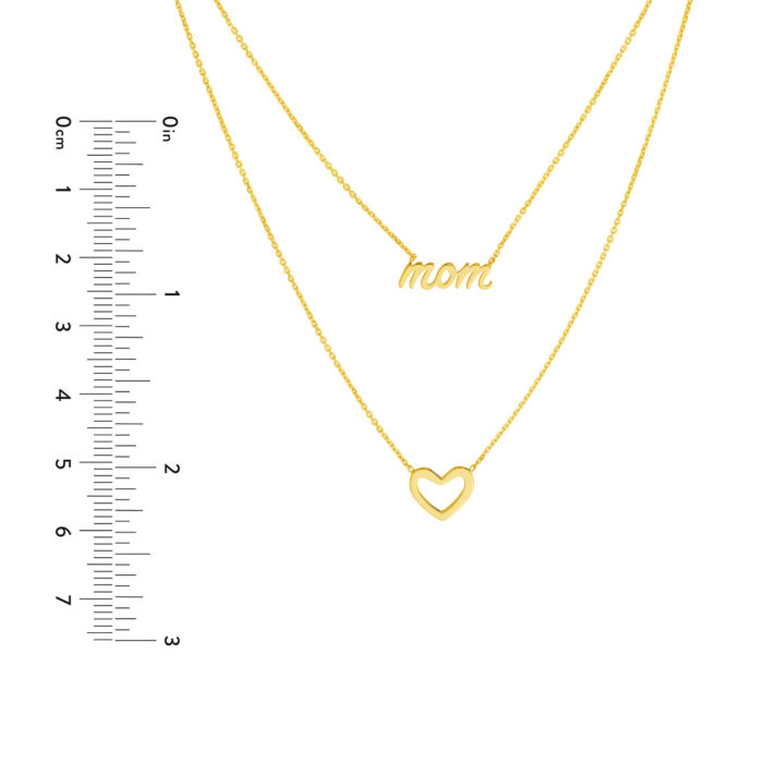 Script Mom and Open Heart Duet Necklace size guide