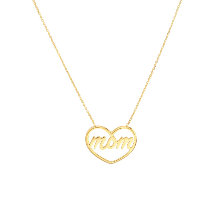 Script Mom in Open Heart Necklace