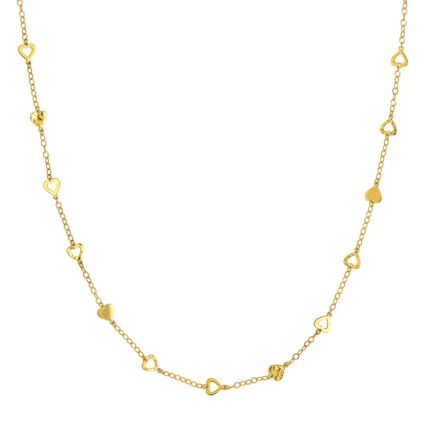 Mixed Hearts Station Curb Chain Necklace