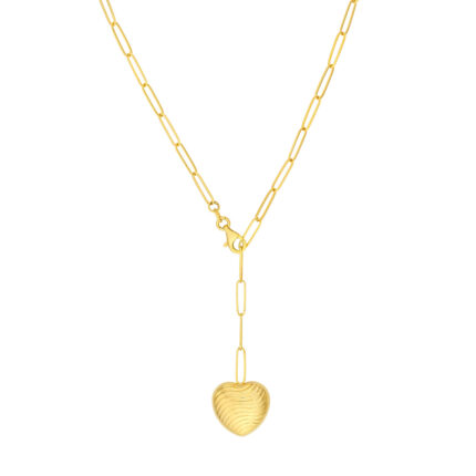 Textured Puff Heart Paperclip Lariat Necklace