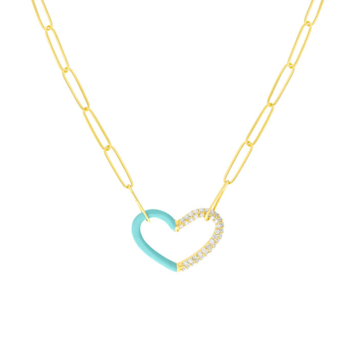 Turquoise Enamel Diamond Heart Necklace