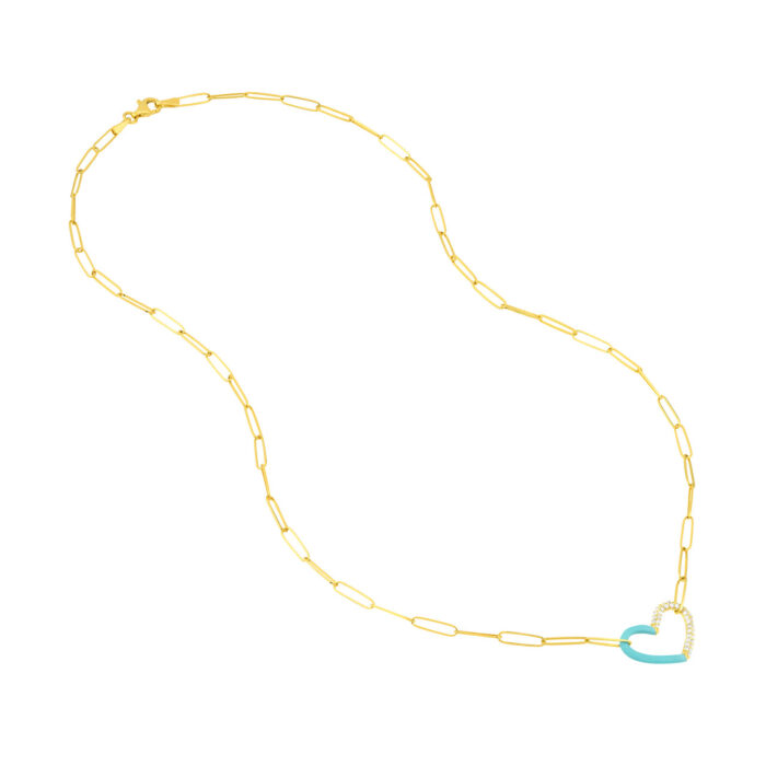 Turquoise Enamel Diamond Heart Necklace 3