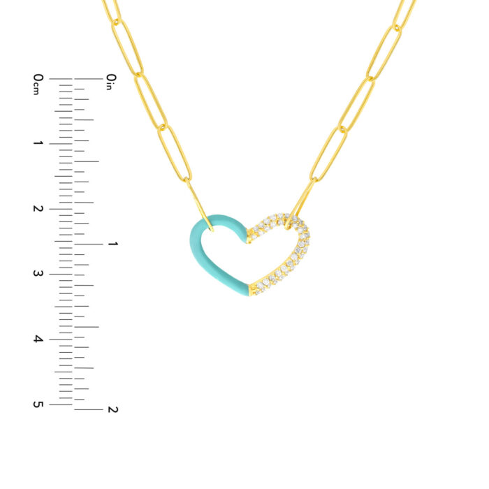 Turquoise Enamel Diamond Heart Necklace size guide