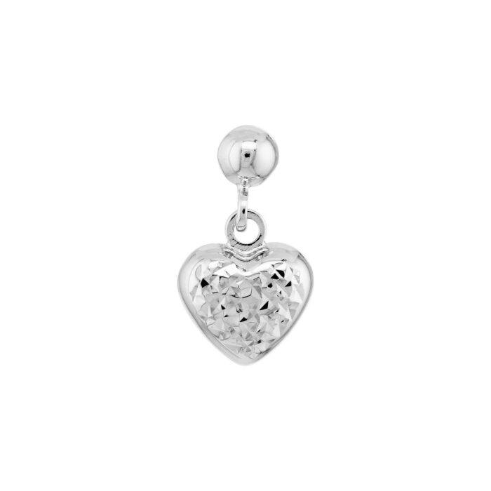 Diamond-Cut Puffed Heart Dangle Earrings 1