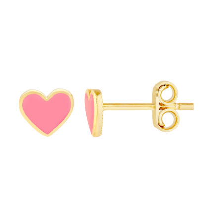Pink Enamel Heart Baby Stud Earrings