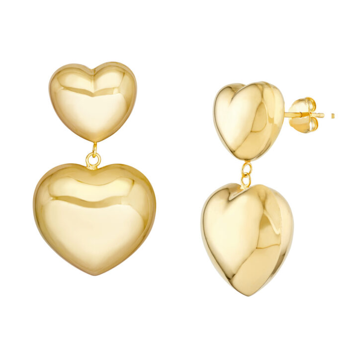 Double Puff Heart Dangle Earrings